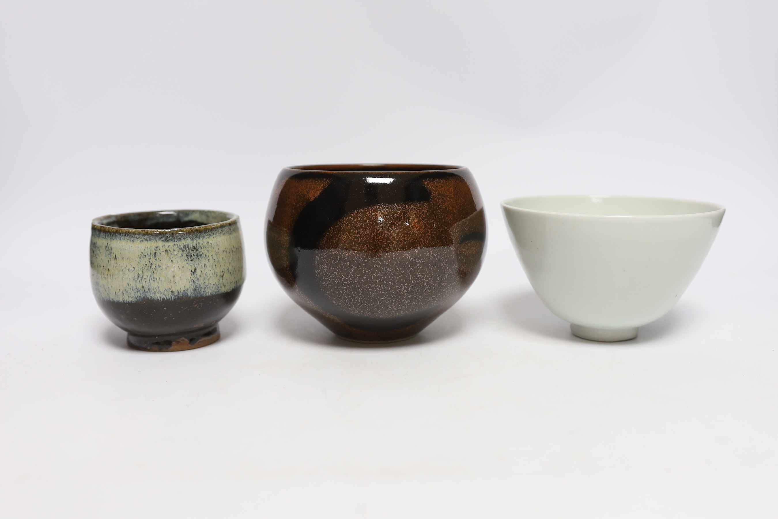 Three Studio pottery bowls, including one by Trevor Corser, tallest 10.5cm